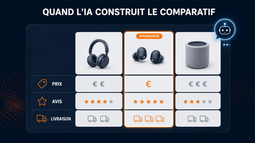 Comparatif IA et publicité Amazon Rufus Alexa avec produit sponsorisé